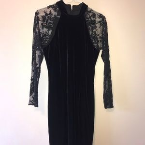 Black Velvet and Lace Long Sleeve Mini Dress
